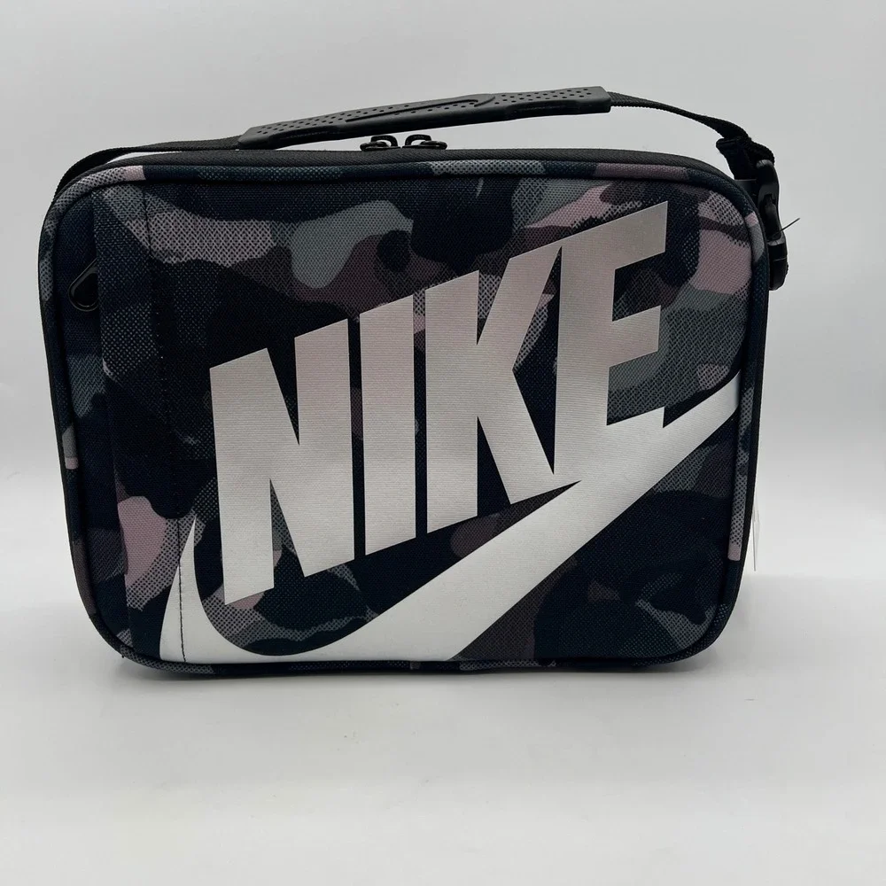 NWT Nike Futura Fuel Tote Camo Lunch Bag Black Grey back to school